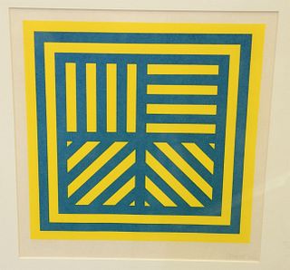 Sol Lewitt, lithograph composition in yellow and blue, pencil signed and numbered lower right "Lewitt 23/25", sight size: 10 1/4" h. x 10" w. .