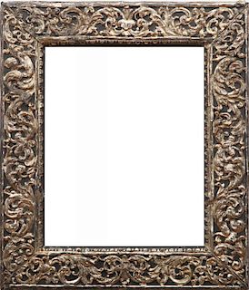 SPANISH BAROQUE SILVERED-METAL AND EBONIZED SMALL PICTURE FRAME