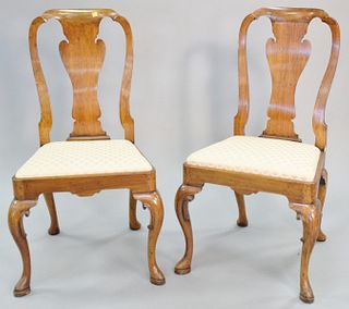 Set of six walnut Queen Anne style dining chairs, 39 1/2" h.