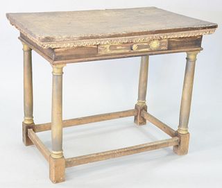 Center table having slab top, 17th C., table neck base, 31" h., top 24" x 39".