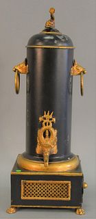 Tole gilt samovar with dolphin motif to spout, handles and finial, 20" h.