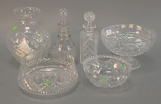 Group of six cut glasses to include: Hawk crystal bowl; Edinburgh crystal decanter; large Stuart cut glass compote; large vase and bowl along with ano