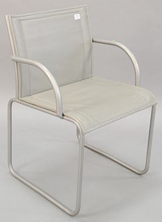 Knoll International gray leather armchair with metal arms and legs, seat 18" h. Provenance: The Estate of Andrew Wolf, New Haven, CT, Arts Chief.