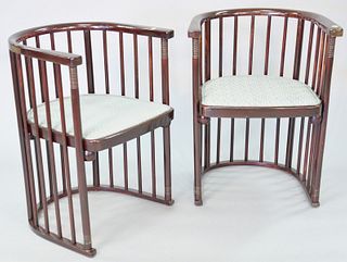 Pair Josef Hoffman walnut arm chairs, 29 1/2" h. x 19 1/2" d. (seat), being sold with receipt from Macklowe Gallery, 1988, as part of five piece set p