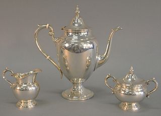 Three piece Gorham sterling silver tea set, teapot ht. 10", 31.2 t.oz.