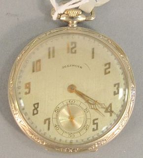 14k white gold Illinois open face pocket watch, 46mm, 1.8 t.oz. total weight.