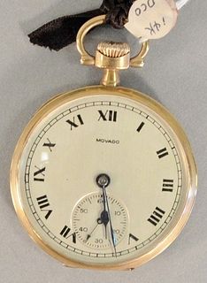 14k gold Movado open face pocket watch, 46.8mm, total weight 2.1 t.oz.