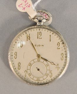 14k white gold Elgin open face pocket watch, 43.5 mm, total weight 1.6 t.oz.
