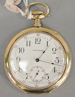 14k gold Waltham open face pocket watch, 47mm, 2.3 t.oz.