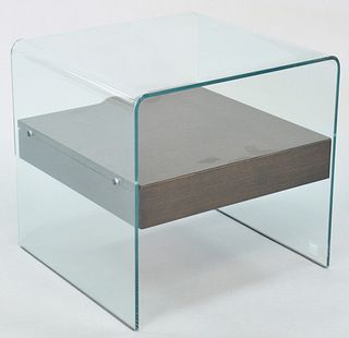 Fiam Riatto nightstand, Italy, bent tempered glass, signed in glass, 18" h.