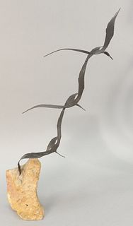 Bijan Bahar, 20th C., sculpture with three birds in flight, Curtis Jere style, signed Bijan, ht. 26".