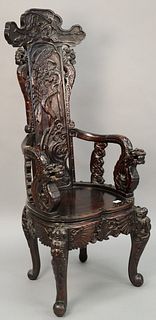 Carved Chinese style arm chair, 55" h.
