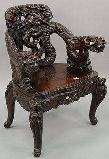 Chinese style carved arm chair, 34" h.