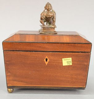 George IV mahogany tea box now mounted with Oriental figure.