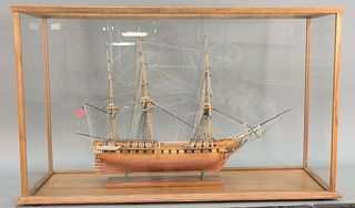 Cased model ship "U.S.S. Constitution", case ht. 30", wd. 49", dp. 17".