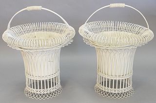 Pair of wire decorative planters, handles require re welding in spots, 30" h.