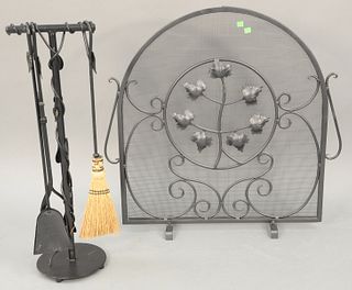Iron contemporary fire screen with tools. ht. 32 in., wd. 33 in. [Provenance: Former home of Mel Gibson, Old Mill Rd, Greenwich, CT].