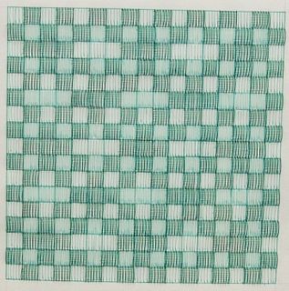 Frank Camarda (20th C.), ink and wire on paper, green checkered design, framed under glass, 11" x 10".