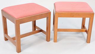 Pair Eldred Wheeler cherry benches with upholstered top, 18 1/2" h. , top 16" x 19".