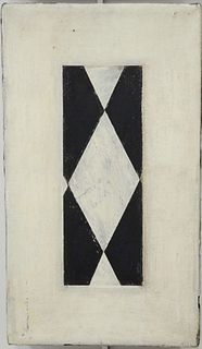 Sean Scherer (b. 1968), "Center", c. 1989 - 90, oil and wax on canvas, black and white diamonds on white field, signed and dated verso, 14 1/4" x 8 1/