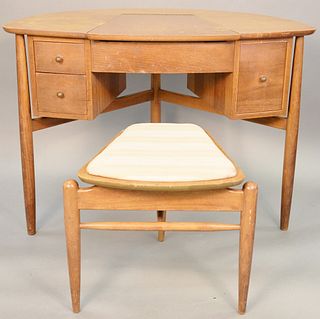 Mid-century poudreuse/desk along with upholstered stool, attributed to Finn Juhl, 29 1/4" h. x 39 3/4" w. 23 3/4" d.