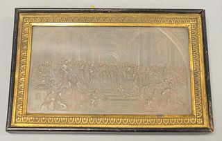 Metal embossed plaque with brass frame incurved, marked on reverse "Frank Putinati", Incisore di Medaglie, sight size: 3 1/4" x 5 1/2".