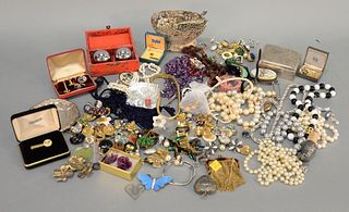 Two tray lots of costume and sterling silver jewelry with sterling silver and Continental silver, t.oz. 14 weighable.
