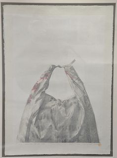Three contemporary framed lithographs, Tetsuya Noda (Japanese, b. 1940), "Diary: March 24th, 1984", lithograph depicts bag with Japanese characters ti