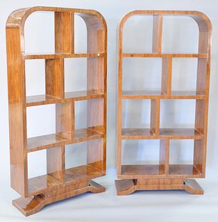 Pair of Modern/Deco style book shelves, ht. 70 1/2", wd. 34 1/2", dp. 11 3/4".