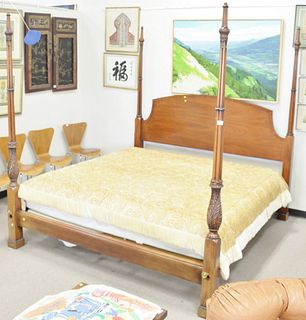 Mahogany king size tall four post bed, 87" h. x 84" w.