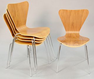 Five modern wood/chrome chairs, 32 1/2" h.