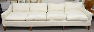 Tuxedo style sofa, good condition, ivory checked fabric, 108" l.