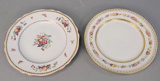 Two sets of plates, eight French Charles Reizenstein gold with border of flowers and gold feet, along with Spode Rockingham set of twelve plates [Prov