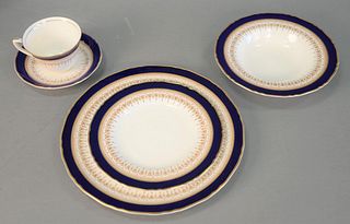 Royal Worcester Bone China, partial service, "Regency" pattern, includes: plates, bowls, cups, saucers, vegetable trays, serving tray, etc., light wea