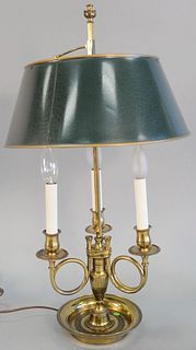 Bouillote table lamp with three lights and adjustable shade, 25" h.
