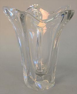 Daum "France" art glass vase with flared and shaped rim, signed to base, 12 1/4" h.
