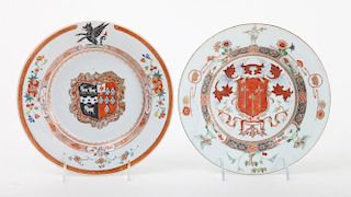 TWO CHINESE EXPORT FAMILLE VERTE ARMORIAL PORCELAIN PLATES
