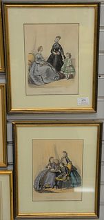 Group of twelve framed etchings, prints and lithographs to include four "Le Journal des Dames et des Demoiselles", 19th C., largest sight size: 11 3/4