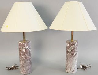 Pair of Walter von Nessen table lamps, American Modern Cylindrical, red marble form, model no. NT1060, 30".