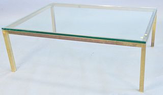 Brass and glass top coffee table, some surface wear/scratches, ht. 17", top 36" x 48".