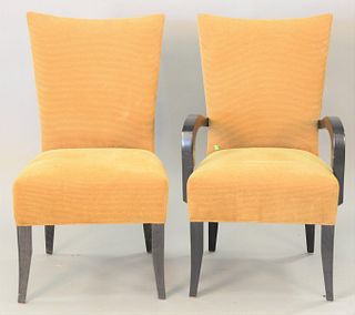 Set of eight contemporary upholstered dining chairs, including two arm chairs, 39" h.