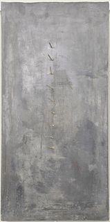 Daniel Gendron (b.1959), "Series Blanc Peches: Ecos", 1990, acrylic, chalk, graphite and nails on wood, signed and dated verso, 24" x 12".