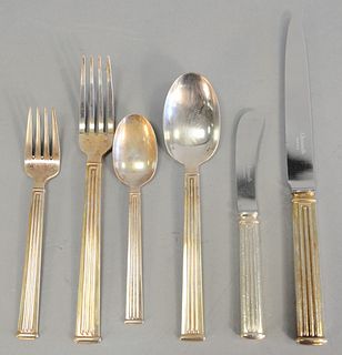 Fifty one piece Christolfle flatware set, "Triade" pattern: 10 luncheonforks; 11 dinner forks; 8 teaspoons; 9 table spoons; 3 butter knives; 10 dinner