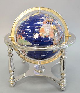 Enamelled globe on silvertone table stand, 12 1/2".  [Property from the Collection of Ginny and Henry Mancini].