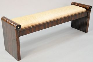French Art Deco bench, c. 1925, rosewood and fabric upholstery, ht. 19", top 54", dp. 14 3/4".
