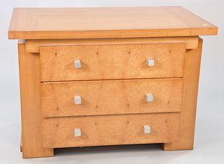 Michael Traylor three-drawer chest, 20th C., metal cube drawer pulls, name plaque on top drawer, light surface wear and scratches, ht. 28 1/2", top 40