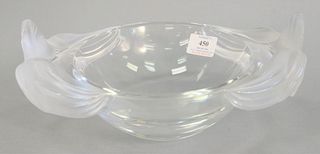 Lalique "Lorial" crystal bowl with blossoming flower handles, signed "Lalique France" to base, ht. 5 1/4", wd. 12 1/2", dp. 8 1/2".  [Property from th