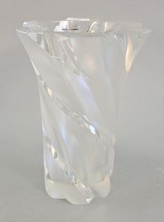 Large Lalique vase "Narcisse" having twist form with flared and shaped rim, signed "Lalique France" to base, chip to rim, 10 1/4".  [Property from the