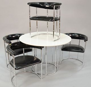 Five piece vintage chrome Mid-Century faux bamboo dining set, four chairs, and a table, chrome in good condition, 42" diameter,Provenance: The Estate 