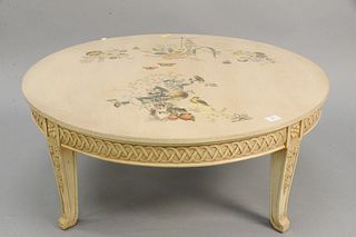 J.W. Braeder decorated round coffee table, signed J.W. Braeder. ht. 15 1/2 in., dia. 39 1/2 in. [Provenance: The Estate of Ed Brenner, Short Hills N.J